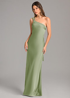 Azazie Monroe Bridesmaid Dresses Dusty Sage Mermaid One Shoulder Stretch Satin Dress image3