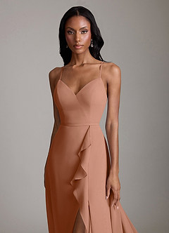 Azazie Naeem Vestidos de damas de honor Vestido de Bronceador de Gasa de Corte en A con Cuello en V fruncido image6