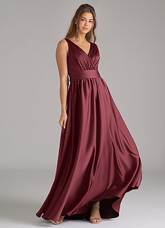 Azazie Kora Brautjungfernkleider A-Linie Plissee Stretch-Satin Kleid Merlot image4