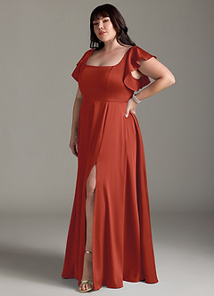Azazie Bondi Bridesmaid Dresses Rust A-Line Bow Stretch Satin Dress image9