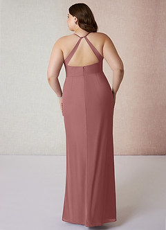 Azazie Becca Bridesmaid Dresses Desert Rose Sheath V-Neck Chiffon Dress image8