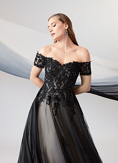 Azazie Rowe Wedding Dresses Black Champagne Ball-Gown Off the Shoulder Tulle Dress image13