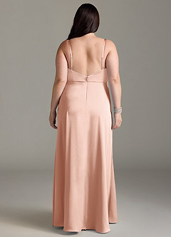Azazie Brielle Bridesmaid Dresses Rose Gold A-Line Cowl Spaghetti Straps Stretch Satin Dress image7