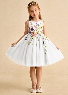 Azazie Prima Flower Girl Dresses White A-Line Bow Tulle Dress image1