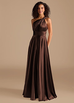Azazie Charlize Bridesmaid Dresses Ganache A-Line One Shoulder Metallic Satin Dress image1
