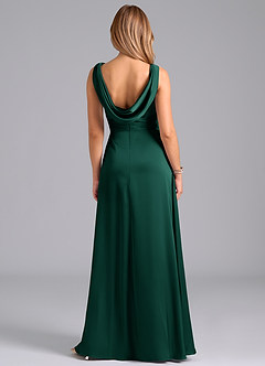 Azazie Karina Bridesmaid Dresses Emerald A-Line Pleated Stretch Satin Dress image6