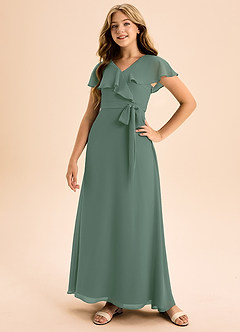 Azazie Lainey Junior Eucalyptus A-Line with Pockets Chiffon Dress image5