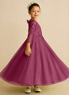 Azazie Precious Robe Demoiselle D'honneur Fillette Robe Trapèze en Tulle Dentelle Mûre image3