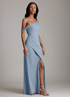 Azazie Madelyn Bridesmaid Dresses Dusty Blue Mermaid One Shoulder Chiffon Convertible Dress image5