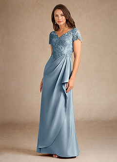 Azazie Santa Ana Mother of the Bride Dresses Dusty Blue A-Line Lace Stretch Satin Dress image6