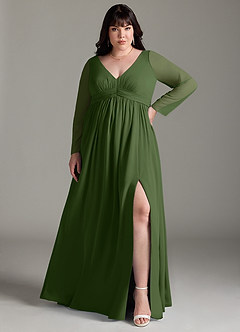 Azazie Teton Maternity Bridesmaid Dresses A-Line Long Sleeve Chiffon Floor-Length Dress image7