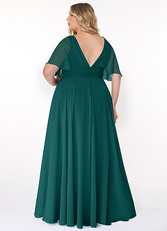 Azazie Pamela Bridesmaid Dresses Peacock A-Line V-Neck Pleated Chiffon Dress image7