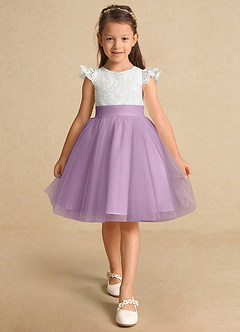 Azazie Vetty Flower Girl Dresses Ivory Wisteria A-Line Lace Tulle Dress image6