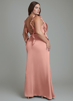 Azazie Jessamine Brautjungfernkleider Etui Korsett Stretch-Satin Kleid Rosettenrosa image9