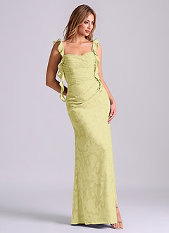 Azazie Jessamine Final Sale Lemon Sorbet Mermaid Corset Floral Burnout Dress image3