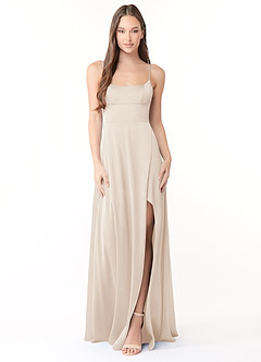 Azazie Halsey Bridesmaid Dresses White Alabaster Sheath Side Slit Stretch Satin Dress image1