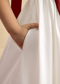 Azazie Stacie Flower Girl Dresses Ivory Rust A-Line Bow Matte Satin Dress image6
