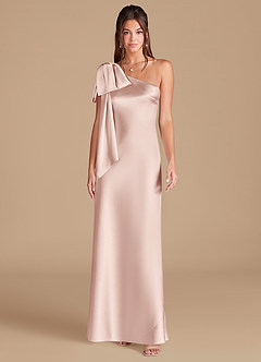 Azazie Capri Brautjungfernkleider Etui One-Shoulder Metallischer Satin Kleid Zartrosa image3