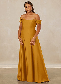 Christian Siriano Bridal for Azazie 1002 Bridesmaid Dresses Butterscotch A-Line Off the Shoulder Stretch Satin Convertible Dress image11