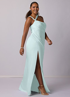 Barbie ♥ Azazie Robes de demoiselle d'honneur Robe Sirène en Satin extensible Ue épaule Verre De Mer image9