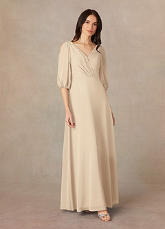 Azazie Bronwyn Kleider für die Brautmutter A-Linie V-Hals Gerüscht Chiffon Kleid Champagner image2