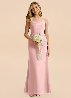 Azazie Nettie Junior Powder Pink A-Line Pleated Chiffon Dress image5