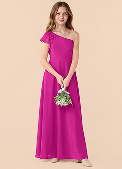 Azazie Arabella Junior Robe Trapèze en Mousseline de soie Rayé Fuchsia image1