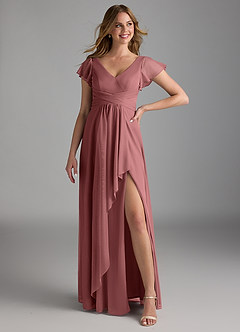 Azazie Omari Robes de demoiselle d'honneur Robe Trapèze en Maille Rose Du Désert image1