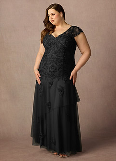 Azazie Romy Mother of the Bride Dresses Black Mermaid V-Neck Sequins Tulle Dress image9