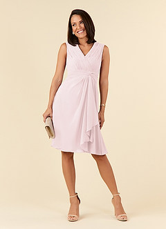Azazie Theron Mother of the Bride Dresses Blushing Pink A-Line V-Neck Pleated Chiffon Dress image1