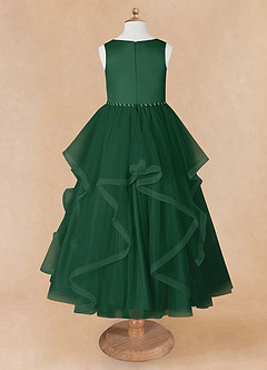 Azazie Sofia vestidos de niña de las flores Vestido de Verde Oscuro de Tul de Corte En A con Perla image9