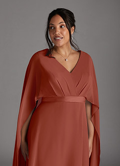 Azazie Isa Mère de la mariée Robes Robe Trapèze en Mousseline de soie Col V plissé Auburn image5