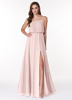 Azazie Lupe Bridesmaid Dresses Blushing Pink A-Line Scoop Blouson Chiffon Dress image1