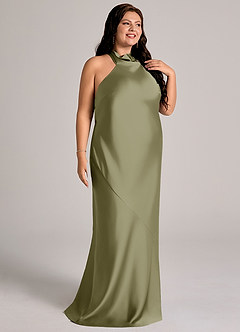 Azazie Velli Bridesmaid Dresses Pistachio Mermaid High Neck Stretch Satin Dress image12