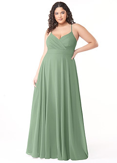 Azazie Avelina Jurken voor bruidsmeisjes Jurk van Chiffon met A-Lijn V-hals geplooid Matcha image6