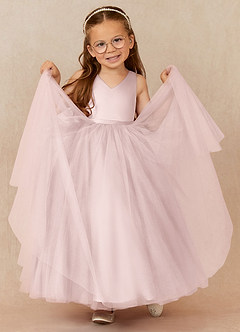 Azazie Marybell Blumenmädchenkleider A-Linie Schleifen Tüll Kleid Zartrosa image3