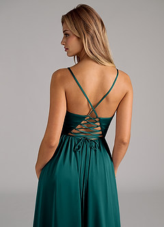 Azazie Aaida Brautjungfernkleider A-Linie Korsett Stretch-Satin Kleid Pfau image2