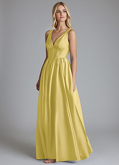 Azazie Delmie Brudtärnklänningar Klä av A-Linje i Stretch Satin Korsett Kanariefågel image4