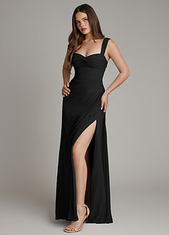 Azazie Amberly Robes de demoiselle d'honneur Robe Fourreau en Mousseline de soie Encolure en Forme de Cœur Noir image5