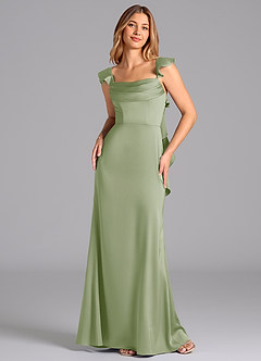 Azazie Adi Bridesmaid Dresses Dusty Sage A-Line Pleated Stretch Satin Dress image4