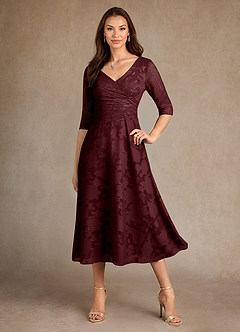 Azazie Durant Mother of the Bride Dresses Cabernet A-Line Pleated Floral Burnout Dress image4