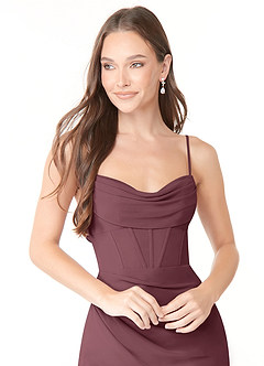 Azazie Mai Brautjungfernkleider Etui Plissee Chiffon Kleid Sangria image5