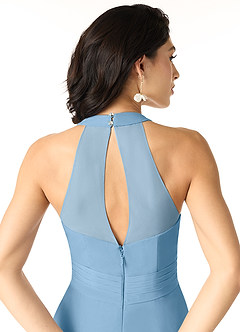 Azazie Danica Bridesmaid Dresses Steel Blue A-Line Pleated Chiffon Dress image5