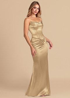 Azazie Sorrel Bridesmaid Dresses Champagne Mermaid Corset Metallic Satin Convertible Dress image5