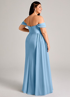 Azazie Amyra Bridesmaid Dresses Steel Blue Sheath Off the Shoulder Chiffon Convertible Dress image13