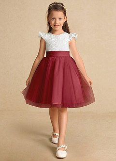 Azazie Vetty Flower Girl Dresses Ivory Pomegranate A-Line Lace Tulle Dress image6