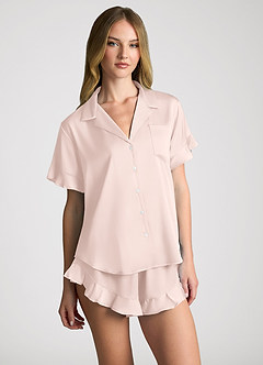 front Ruffled Short Sleeve Pajama Set