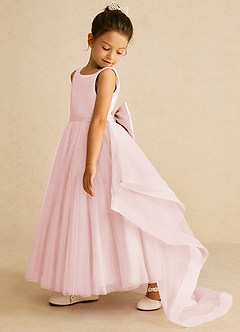 Azazie Pumpkin Flower Girl Dresses Blushing Pink A-Line Convertible Tulle Dress image4