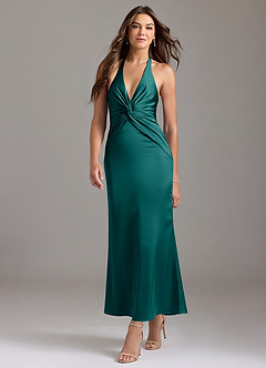 Azazie Valerie Bridesmaid Dresses Peacock Mermaid Pleated Stretch Satin Dress image3