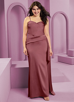 Barbie ♥ Azazie Robes de demoiselle d'honneur Robe Fourreau Convertible en Satin extensible Sans bretelle Rose Du Désert image11